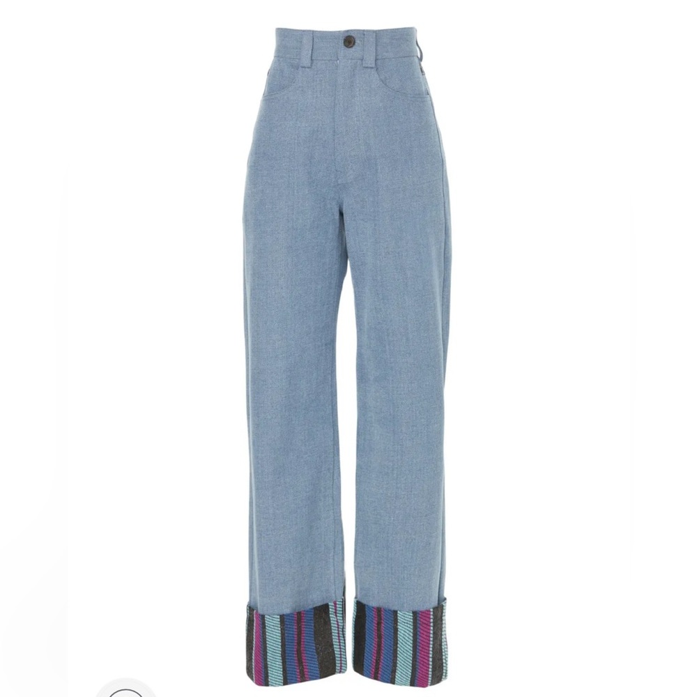 Benjamin Benmoyal embellished cassette tape hem jeans NWOT